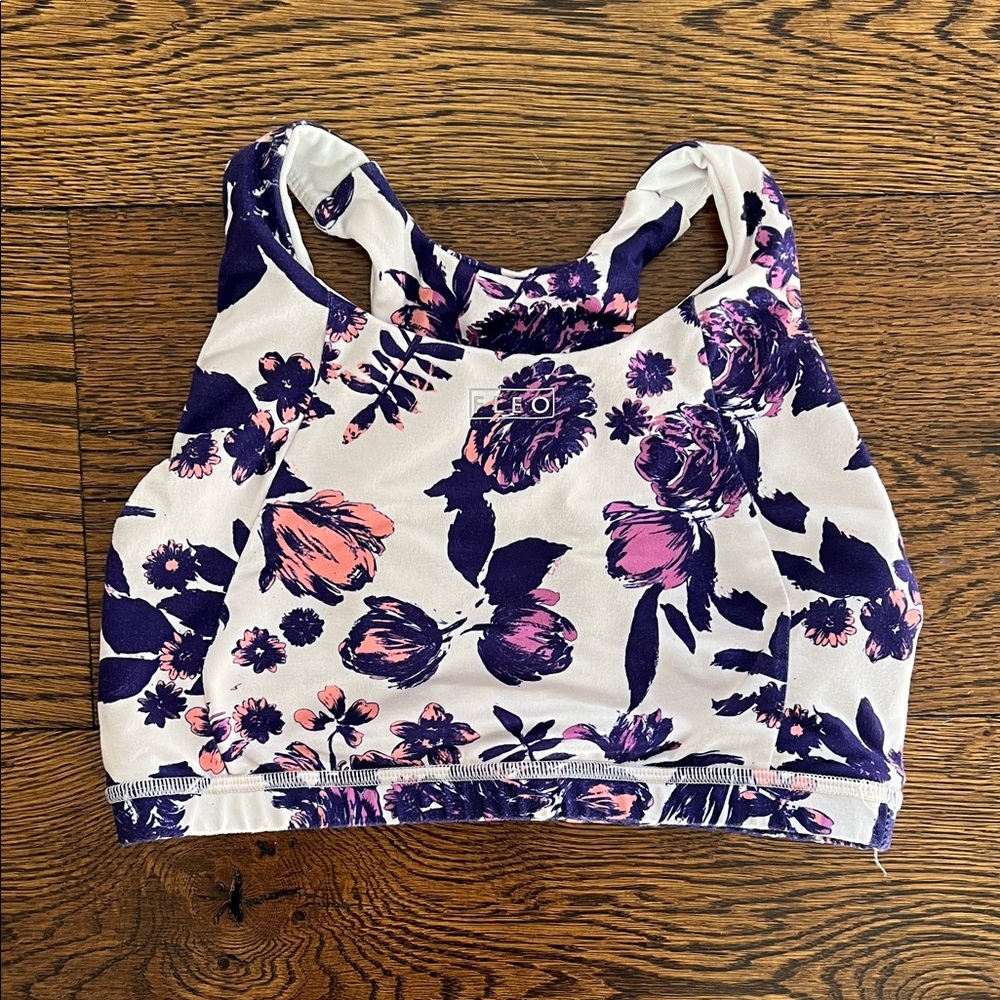 FLEO Floral Sports Bra with Purple and Pink Accents